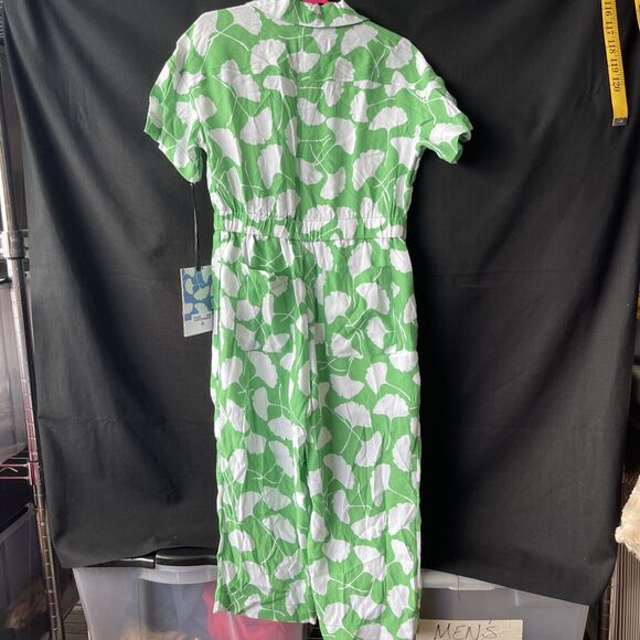 Diane Von Furstenberg x Target Jumpsuit Short Sleeve Green Leaves DVF XS 4/5 NWT - Picture 6 of 7